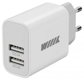 Зарядка USB-устройств Wiiix UNN-1-2-04-W 2.4A 2xUSB универсальное белый