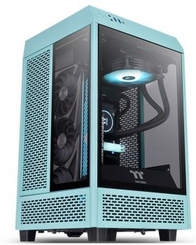 Корпус Thermaltake The Tower 100 Turquoise голубой без БП miniITX 1x120mm 3x140mm 2xUSB3.0 audio bott PSU