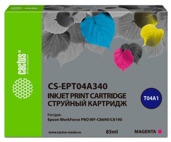 Картридж Cactus CS-EPT04A340 T04A3 пурпурный (85мл) для Epson WorkForce Pro WF-C8190, WF-C8690