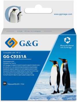 Картридж G&G GG-C9351A № 21 черный (17мл) для HP DJ 3920/3940/D1360/D1460/D1470/D1560/D2330/D2360/D2430/D2460/F370/F375/F380/F2180/F2187/F222