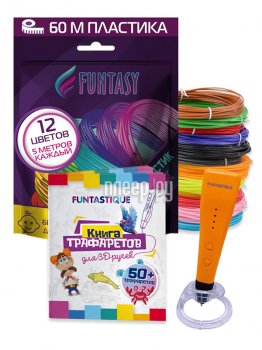 Ручка 3D Funtasy Piccolo + ABS-пластик 12 цветов + книжка с трафаретами Orange SET31-FY-PIOR