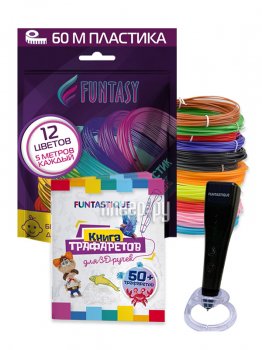 Ручка 3D Funtasy Piccolo + ABS-пластик 12 цветов + книжка с трафаретами Black SET31-FY-PIBK