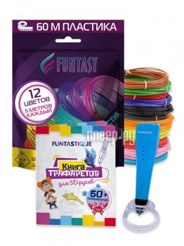 Ручка 3D Funtasy Piccolo + ABS-пластик 12 цветов + книжка с трафаретами Blue SET31-FY-PIBL