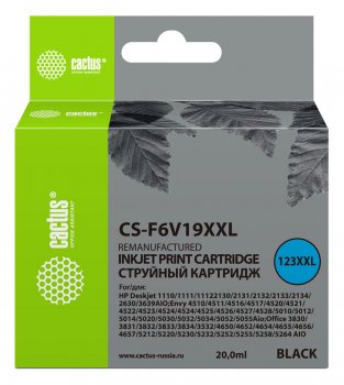 Картридж Cactus CS-F6V19XXL №123XL CS-F6V19XXL 123 XXL черный (1000стр.) (20мл) для HP DeskJet 1110/1111/1112/2130
