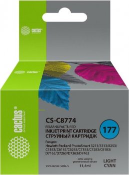 Картридж Cactus CS-C8774 №177 светло-голубой (11.4мл) для HP PS 3213/3313/8253/C5183/C6183/C6283/C7183/C7283/C8183/D7163/D7263/D7363/D7463