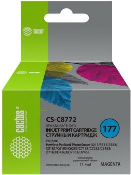 Картридж Cactus CS-C8772 №177 пурпурный (11.4мл) для HP PS 3213/3313/8253/C5183/C6183/C6283/C7183/C7283/C8183/D7163/D7263/D7363/D7463