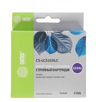 Картридж Cactus CS-LC525XLC голубой (14.4мл) для Brother DCP-J100/J105/J200