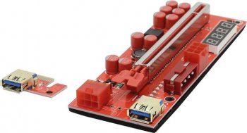 Райзер-карта <PCE164P-N10 V014-PRO Red> PCI-Ex1 M --> PCI-Ex16 F (питание Molex, 2х6pin)