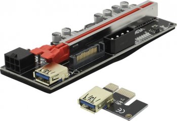 Райзер-карта <VER018> PCI-Ex1 M --> PCI-Ex16 F (питание Molex, SATA, 6pin)