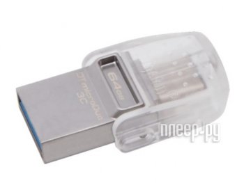 Накопитель USB Kingston <DTDUO3CG3/64GB> DataTraveler microDuo 3C USB3.2/USB-C OTG Flash Drive 64Gb (RTL)