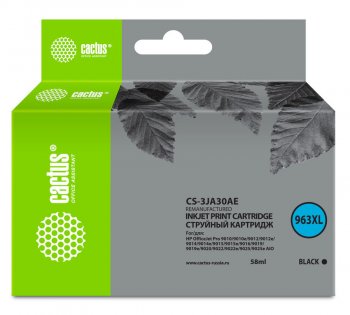 Картридж Cactus CS-3JA30AE 963XL черный (58мл) для HP OfficeJet Pro 9010/9010e/9012/9014/9015/9016/9019