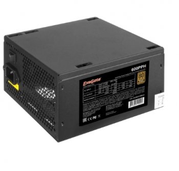 Блок питания 600W ExeGate 80 PLUS® Bronze 600PPH-S-OEM (ATX, APFC, КПД 85% (80 PLUS Bronze)SC, 12cm fan, 24pin, (4+4)pin, PCIe, 5xSATA, 3xIDE, black,