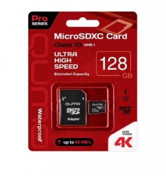 Карта памяти Qumo <QM128GMICSDXC10U3NA> microSDXC 128Gb Class10 UHS-I U3