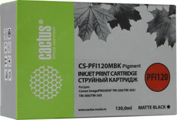 Картридж Cactus CS-PFI120MBK черный матовый (130мл) для Canon imagePROGRAF TM-200/TM-205/TM-300/TM-305