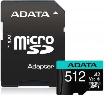 Карта памяти microSDXC 512GB A-Data AUSDX512GUI3V30SA2-RA1 Premier Pro + adapter