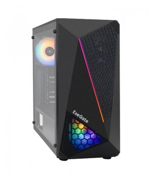 Корпус Miditower ExeGate EVO-8225-NPX500 (ATX, БП 500NPX с вент. 12см, 2*USB+1*USB3.0, черный, 2 вент. с RGB подсветкой и полоса на передней панели, б