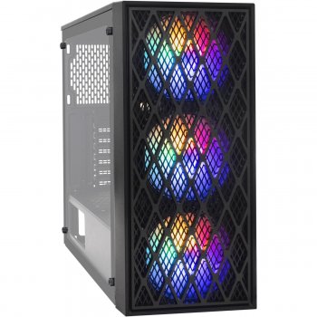 Корпус Miditower ExeGate EVO-8243-NPX600 (ATX, БП 600NPX с вент 12 см, 2*USB+1*USB3.0, черный, 3 вент. с RGB подсветкой, боковая панель - закаленное с