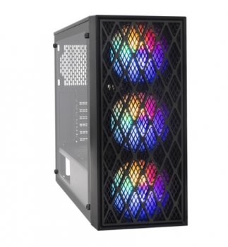 Корпус Miditower ExeGate EVO-8243-NPX700 (ATX, БП 700NPX с вент 12 см, 2*USB+1*USB3.0, черный, 3 вент. с RGB подсветкой, боковая панель - закаленное с