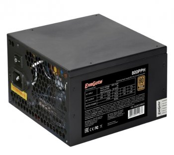 Блок питания 800W ExeGate 80 PLUS® 800PPH-LT (ATX, APFC, КПД 82% (80 PLUS), 12cm fan, 24pin, 2x(4+4)