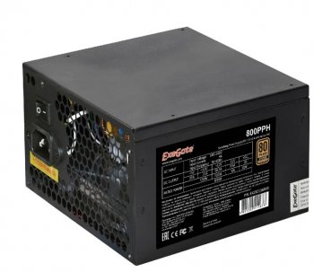 Блок питания 800W ExeGate 80 PLUS® Bronze 800PPH (ATX, APFC, SC, КПД 89% (80 PLUS Bronze), 12cm fan, 24pin, 2x(4+4)pin, 4xPCI-E, 8xSATA, 4xIDE, black,