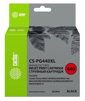Картридж Cactus CS-PG440 PG-440 черный (180стр.) для Canon Pixma MG2140/3140/2240/2245/3240/3540/3640/4140/4240/4250/MX374/375/394/434/454/474/514/524