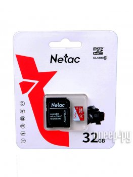 Карта памяти Netac <NT02P500ECO-032G-R> microSDHC Memory Card 32Gb UHS-I U1 Class10 + microSD-->SD Adapter
