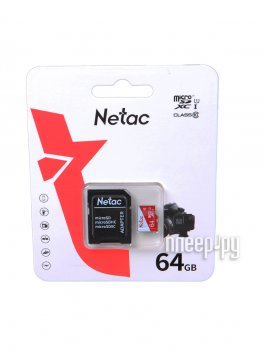 Карта памяти 64Gb - Netac MicroSD P500 Eco UHS-I Class 10 NT02P500ECO-064G-R + с переходником под SD (Оригинальная!)