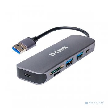Концентратор USB D-Link DUB-1325/A2A с 2 портами USB 3.0, 1 портом USB Type-C, слотами для карт SD и microSD и разъемом USB 3.0