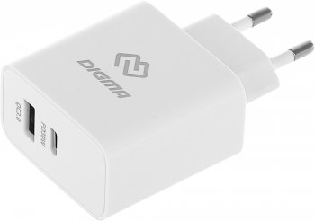 Зарядка USB-устройств Digma DGW3D 30W 3A (PD+QC) USB-C/USB-A универсальное белый (DGW3D0F110WH)