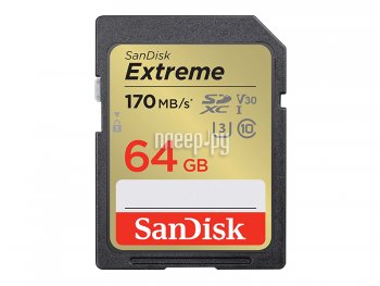 Карта памяти SanDisk Extreme <SDSDXV2-064G-GNCIN> SDXC Memory Card 64Gb Class10 UHS-I U3 V30