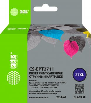 Картридж Cactus CS-EPT2711 (27XL) Black для Epson WorkForce WF-3620/3640/7110/7210