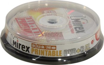 Диск DVD+R [NEW] Mirex 8.5Gb 8x <уп. 10 шт> Double Layer, на шпинделе, printable <204268>