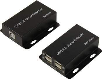 Удлинитель по витой паре Orient <VE02U4P> USB 2.0 Extender (USB B -> RJ45 -> 4xUSB A, до50м) + б.п.