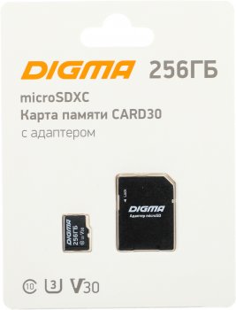 Карта памяти microSDXC 256GB Digma CARD30 V30 + adapter