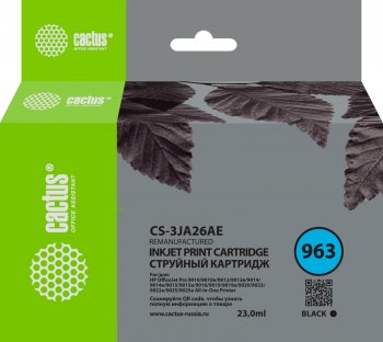 Картридж Cactus CS-3JA26AE 963 черный (23мл) для HP OfficeJet 9010/9012/9013/9014