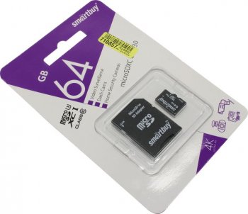 Карта памяти [NEW] SmartBuy <SB64GBSDCCTV> microSDXC 64Gb Class10 UHS-I U3 V30 + microSD-->SD Adapter