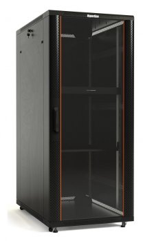 Шкаф серверный Hyperline (TTB-4261-AS-RAL9004) напольный 42U 600x1000мм пер.дв.стекл задн.дв.спл.стал.лист 2 бок.пан. 800кг черный 910мм 2055мм IP20 с