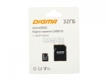 Карта памяти 32Gb - Digma MicroSDXC Class 10 Card10 DGFCA032A01 с переходником под SD (Оригинальная!)