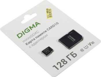 Карта памяти 128Gb - Digma MicroSDXC Class 10 Card10 DGFCA128A01 с переходником под SD (Оригинальная!)