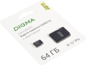 Карта памяти 64Gb - Digma MicroSDXC Class 10 Card10 DGFCA064A01 с переходником под SD