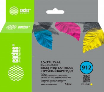 Картридж Cactus CS-3YL79AE 912 желтый (5мл) для HP OfficeJet 8010/8012/8013/8014/8015/8020/8025