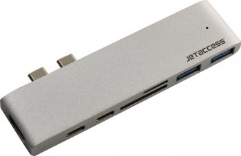 Док-станция для ноутбука JETACCESS <JA-HV11 Silver> 2xUSB-CM -> HDMI(F)+2xUSB-C+SD/microSD CR+2xUSB3.0