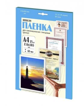 Пленка для ламинирования Office Kit 60мкм A4 (25шт) глянцевая 216x303мм LPA460