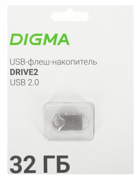 Накопитель USB Digma 32Gb DRIVE2 DGFUM032A20SR USB2.0 серебристый