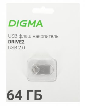 Накопитель USB Digma 64Gb DRIVE2 DGFUM064A20SR USB2.0 серебристый