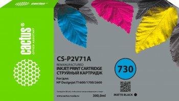 Картридж Cactus CS-P2V71A №730 черный матовый (300мл) для HP Designjet T1600/1700/2600