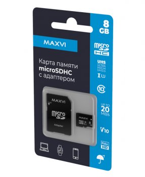 Карта памяти Maxvi (MSD8GBC10V10) microSDHC 8GB, class 10, UHS-I (1), V10