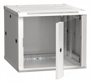 Шкаф коммутационный ITK Linea W (LWR3-09U66-GF) настенный 9U 600x600мм пер.дв.стекл 2 бок.пан. направл.под закл.гайки 90кг серый 500мм 200град. 500мм