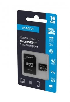 Карта памяти Maxvi microSDHC 16GB, class 10, UHS-I (1), V10 (MSD16GBC10V10)