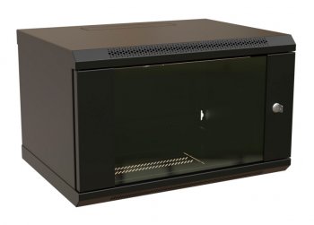 Шкаф коммутационный WRline (WR-TW-0666-GP-RAL9004) настенный 6U 600x600мм пер.дв.стекл 2 бок.пан. направл.под винты 60кг черный 500мм 367мм IP20 сталь